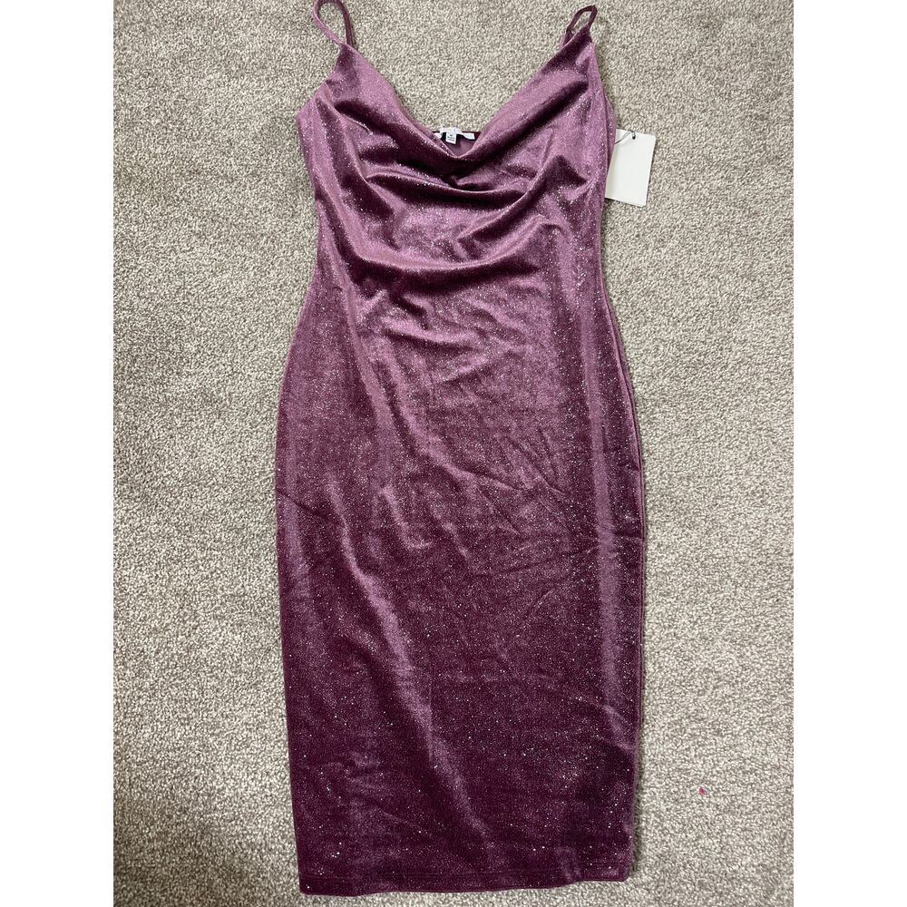 NWT Iris Women's Velvet Sparkles Fairy Whimsical Alluring Slim Midi Dress M Pink